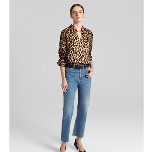A.L.C. Emerson Leopard Print Silk Blouse Size 6 Button Front Long Day Night Sexy